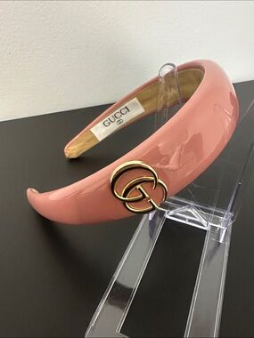 Luxury Pink Patent Padded Headband with Gold Double G